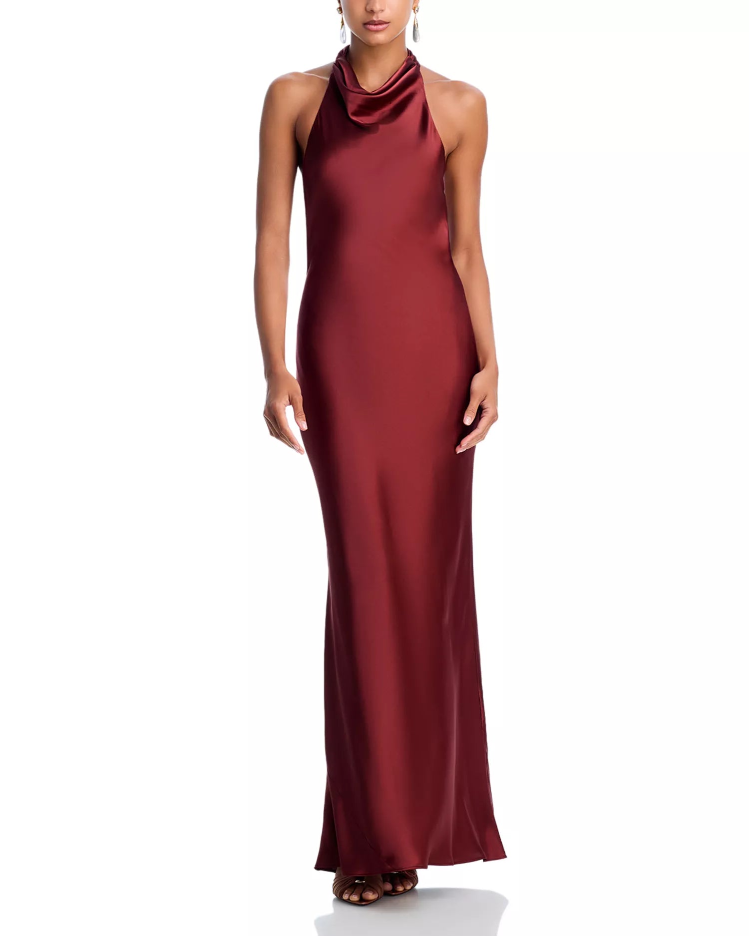 Lustrous Sheath Halter Neck Sleeveless Bow Back Floor Length For Ladies Prom Dress