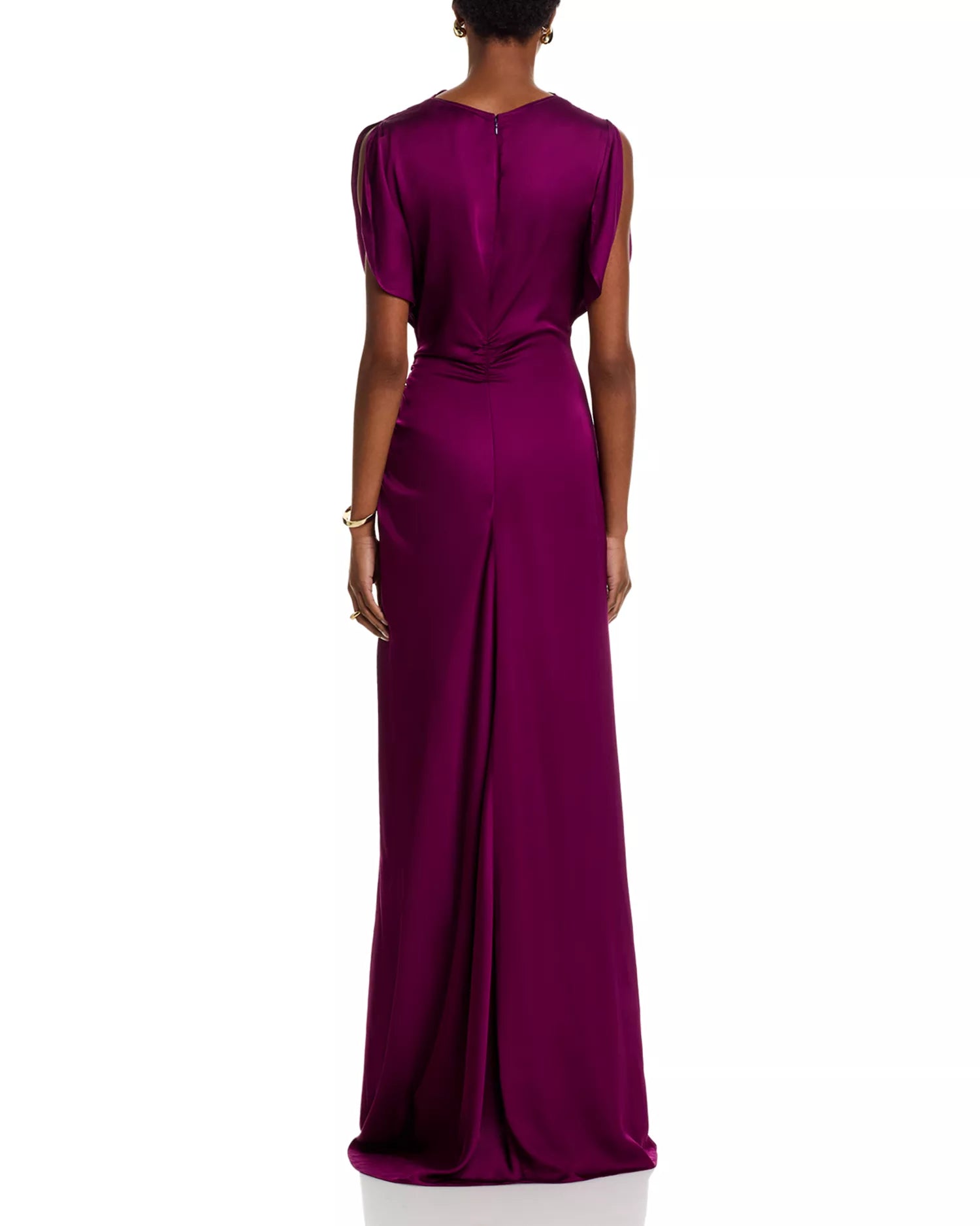 Lustrous Sheath Mock Neck Cap Sleeve Ruched Back Floor Length For Adults Prom Dress