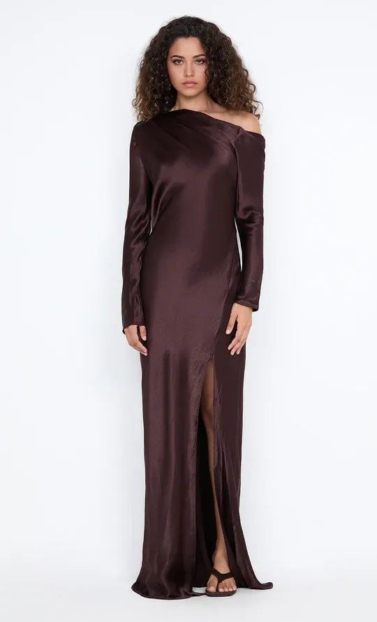 Lustrous Sheath One Shoulder Long Sleeve Open Back Floor Length Female Prom Dress