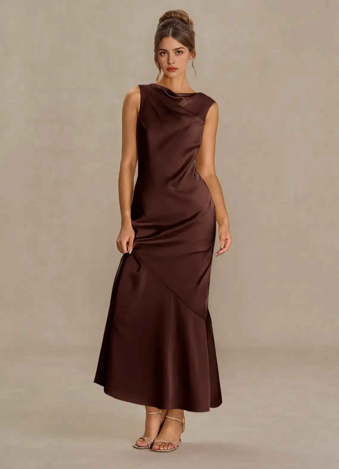 Lustrous Trumpet Asymmetrical Neck Sleeveless Crisscross Open Back Midi Length For Women Prom Dress