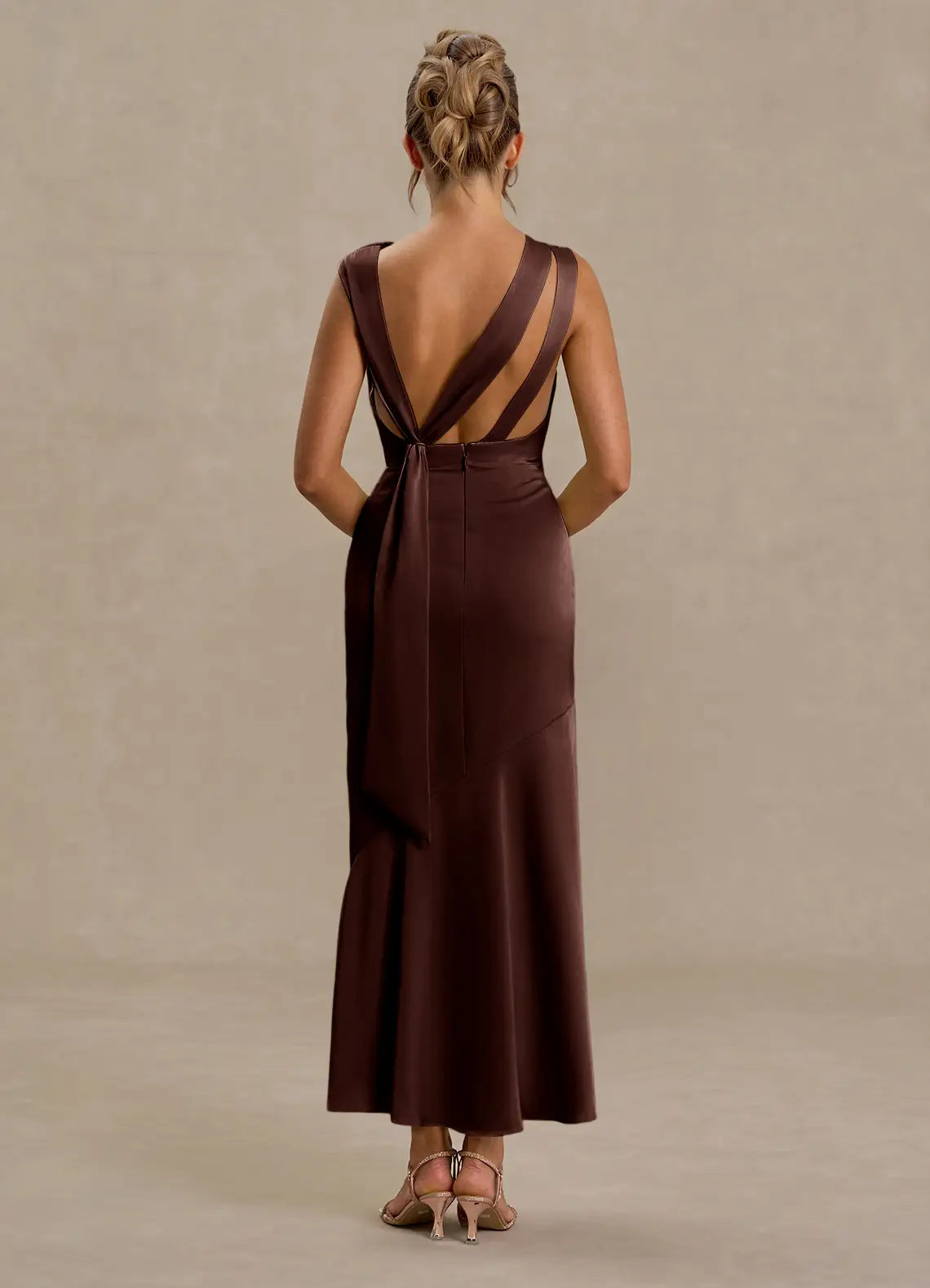 Lustrous Trumpet Asymmetrical Neck Sleeveless Crisscross Open Back Midi Length For Women Prom Dress