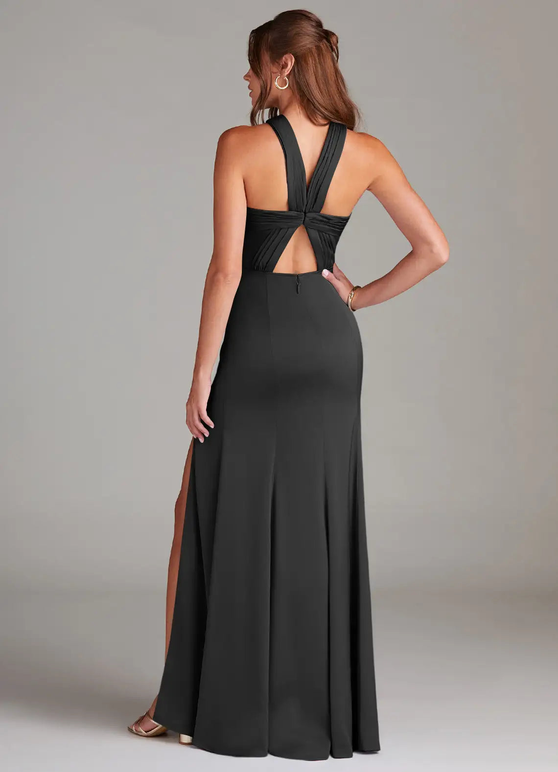 Lustrous Trumpet Halter Neck Sleeveless Cutout Back Floor Length Hot Sale Prom Dress