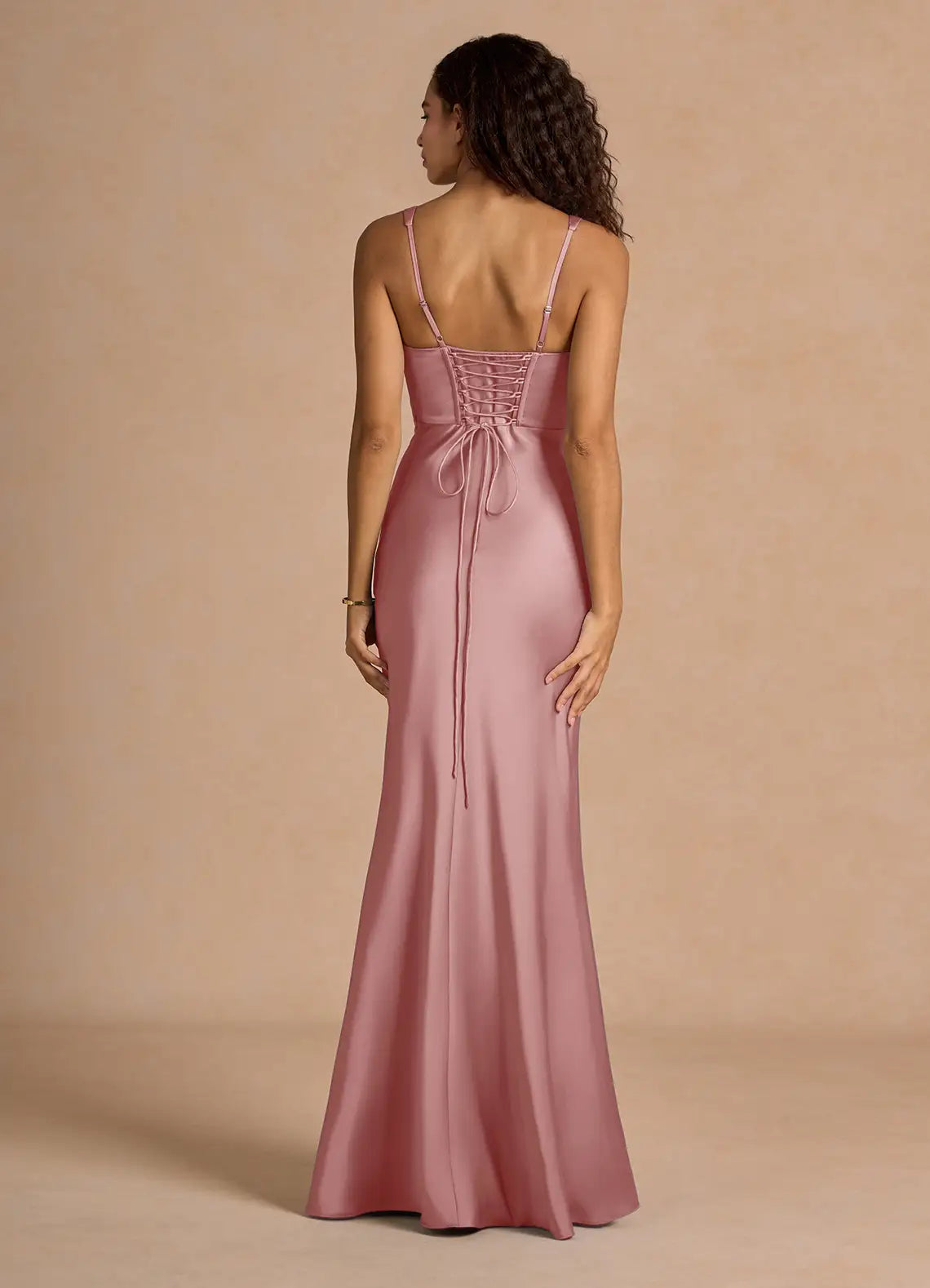 Lustrous Trumpet Plunging V Strap Sleeveless Lace Up Back Floor Length For Women Prom Dress