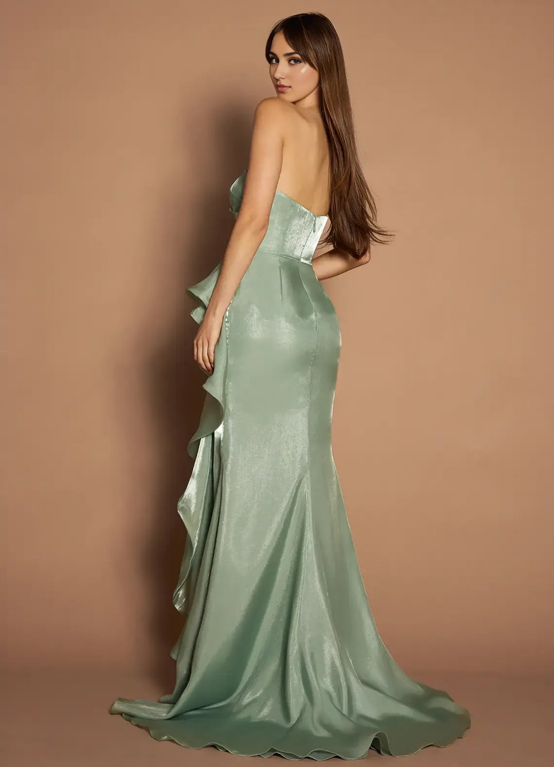Lustrous Trumpet Strapless Sleeveless Open Back Train Length For Ladies Prom Dress