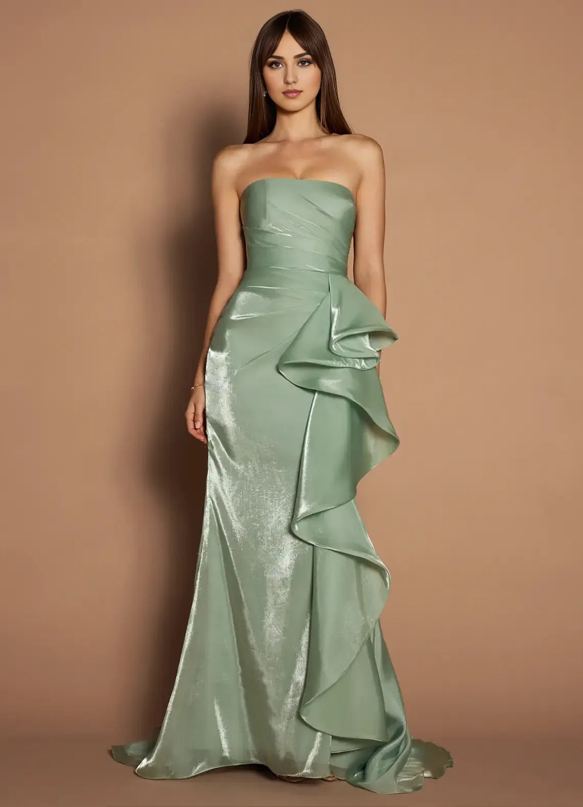 Lustrous Trumpet Strapless Sleeveless Open Back Train Length For Ladies Prom Dress