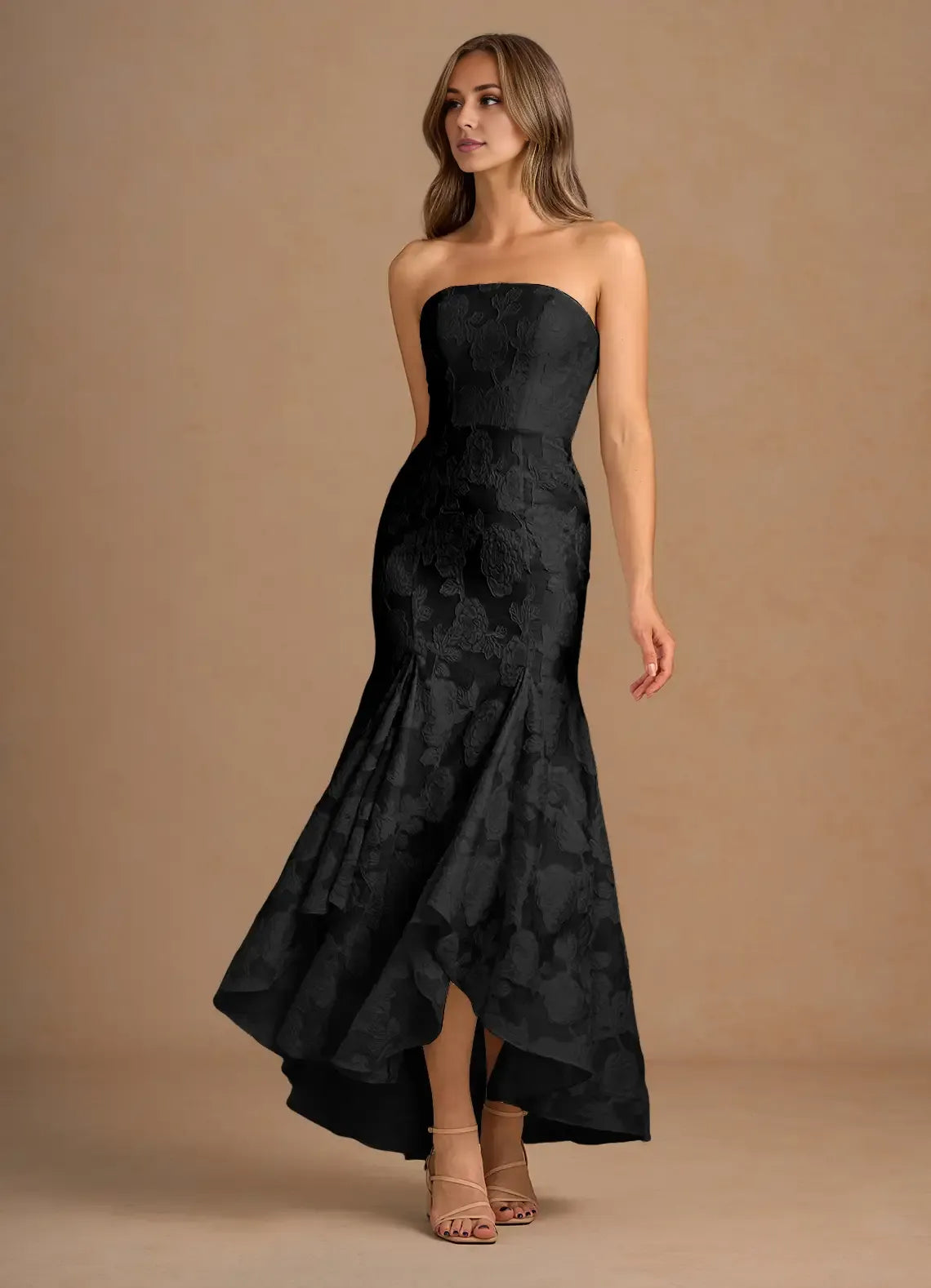 Luxe Mermaid Strapless Sleeveless Open Back High Low For Ladies Prom Dress