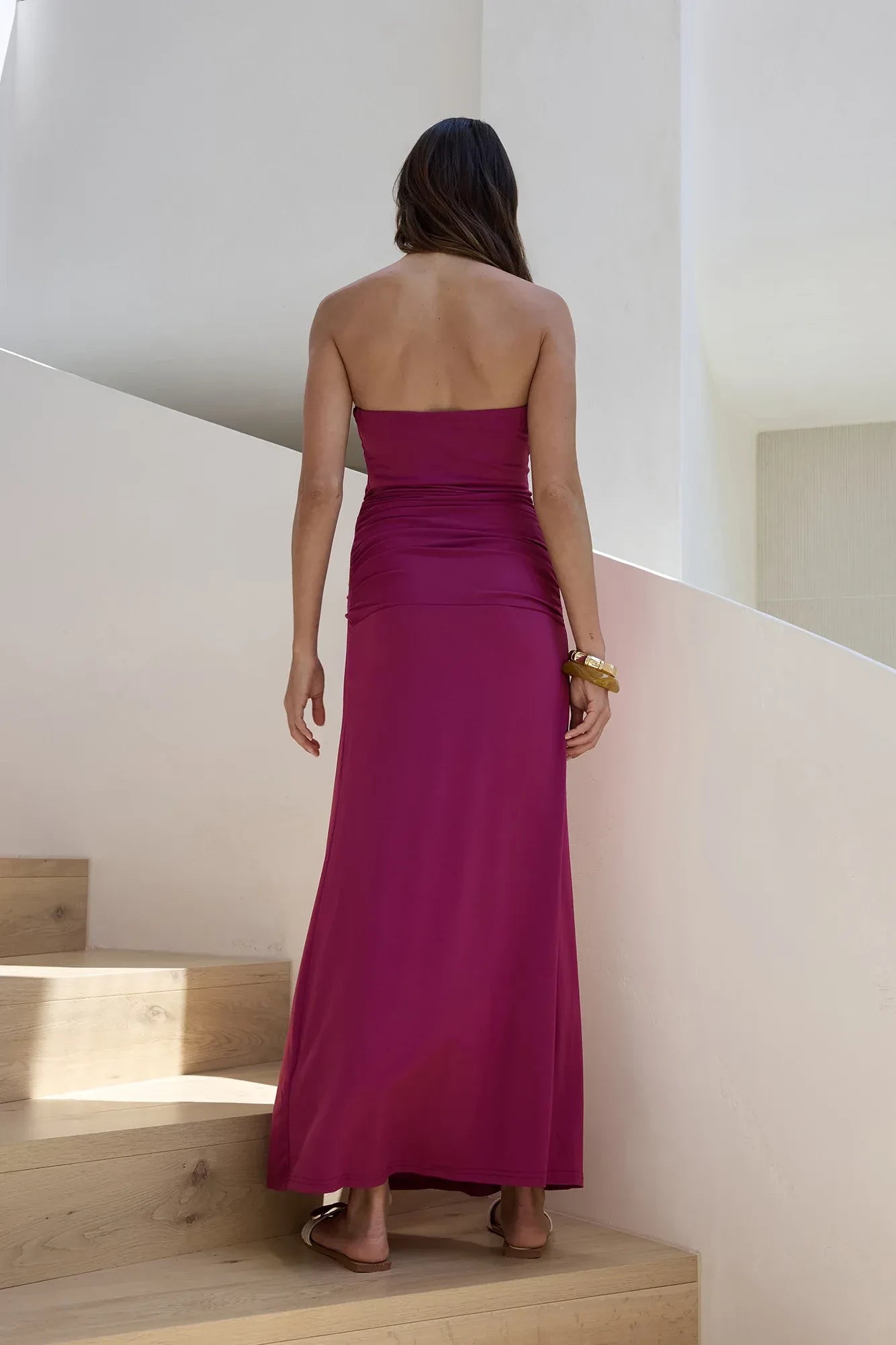 Luxe Mermaid Strapless Sleeveless Ruched Back Floor Length Prom Dress