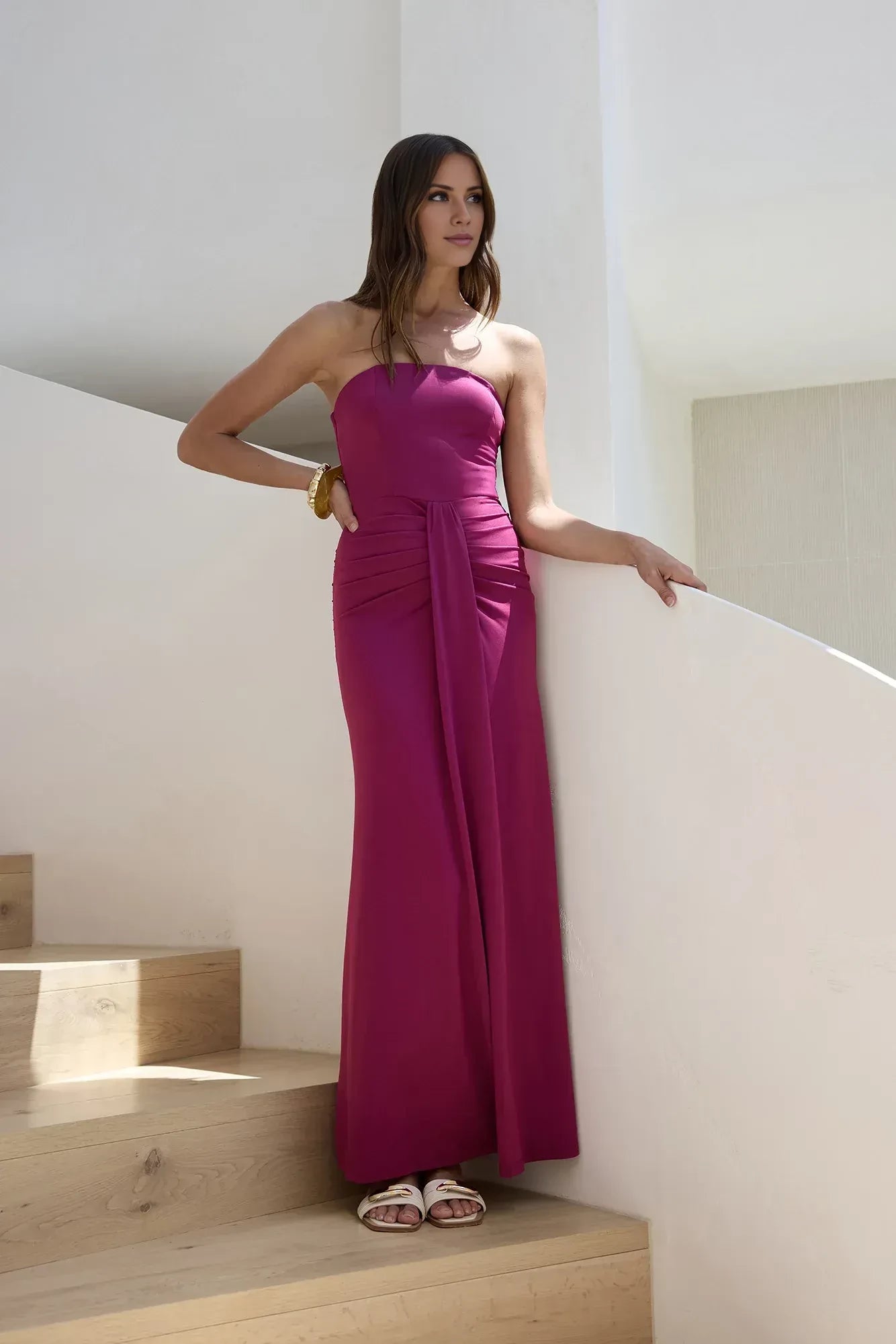Luxe Mermaid Strapless Sleeveless Ruched Back Floor Length Prom Dress