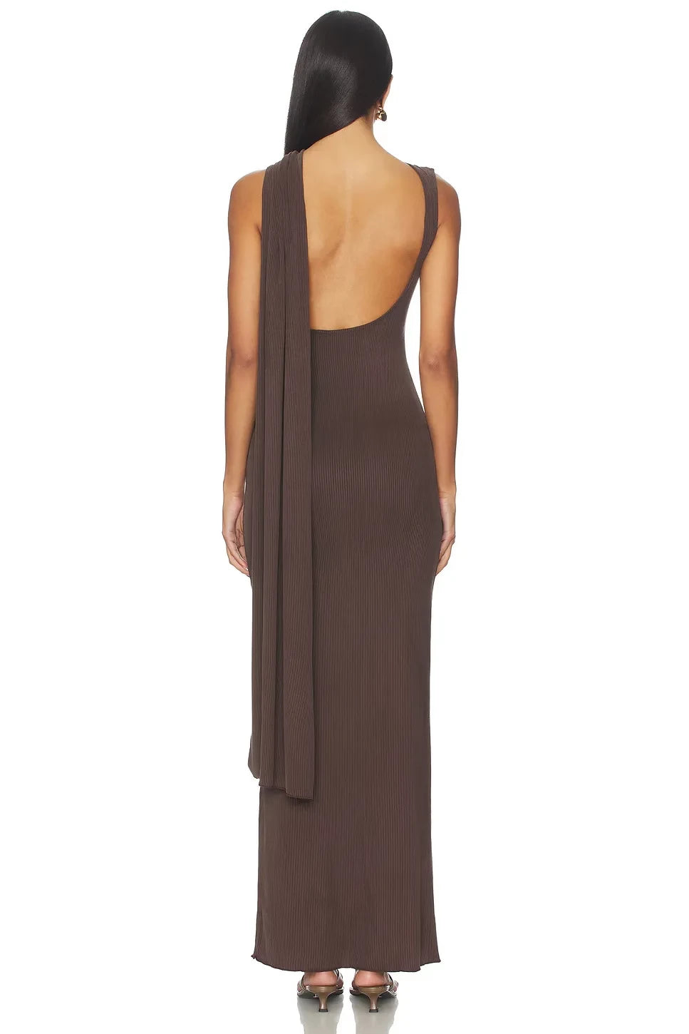 Luxe Sheath Asymmetric Neck Draped Back Floor Length Prom Dress