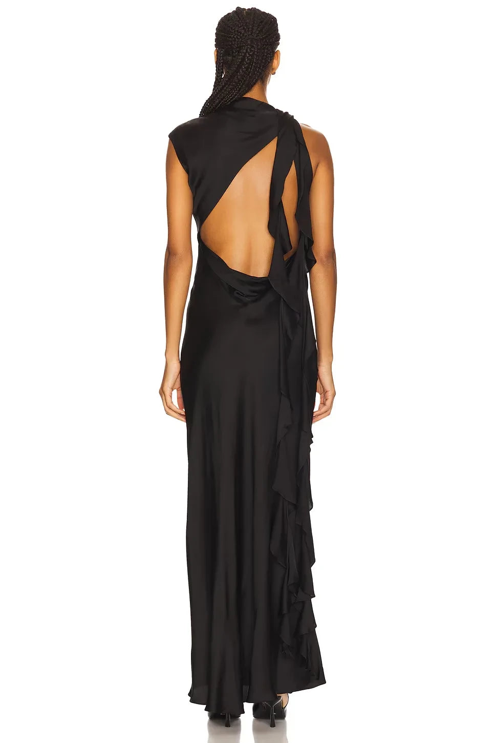 Luxe Sheath Asymmetric Neck One Sleeve Draped Back Floor Length Prom Dress