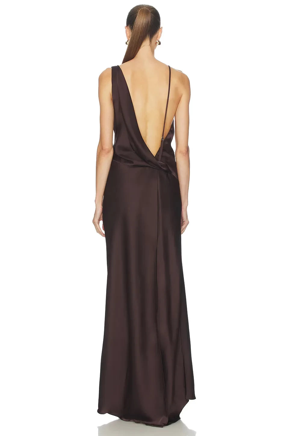 Luxe Sheath Asymmetric Strap Cowl Neck Open Back Floor Length Evening Dress