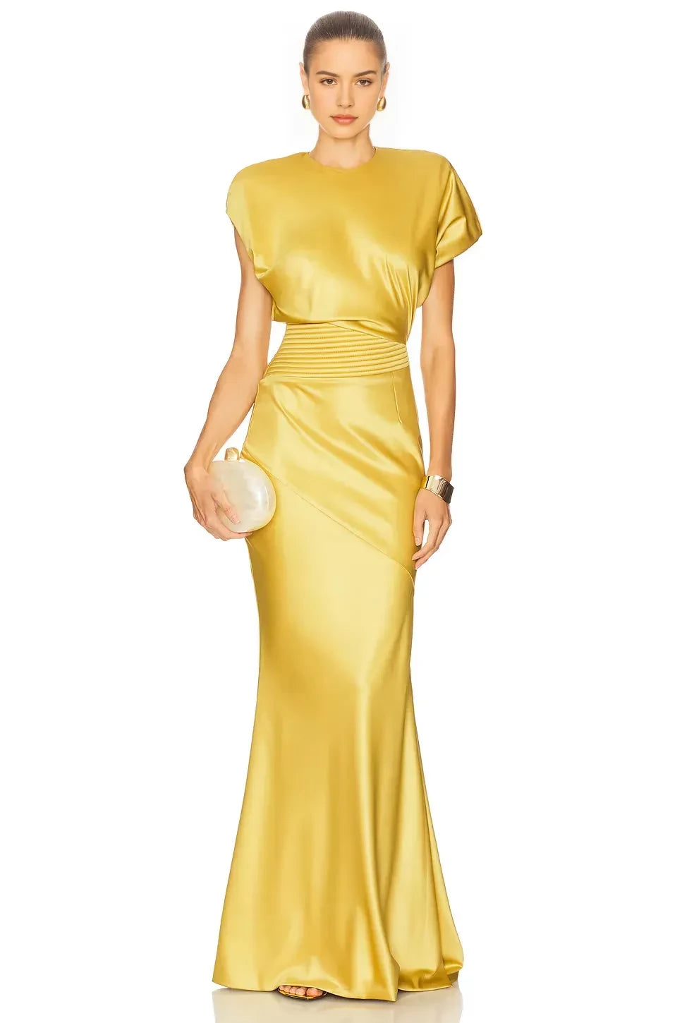 Luxe Sheath Boat Neck Cap Sleeve Keyhole Back Floor Length Prom Dress