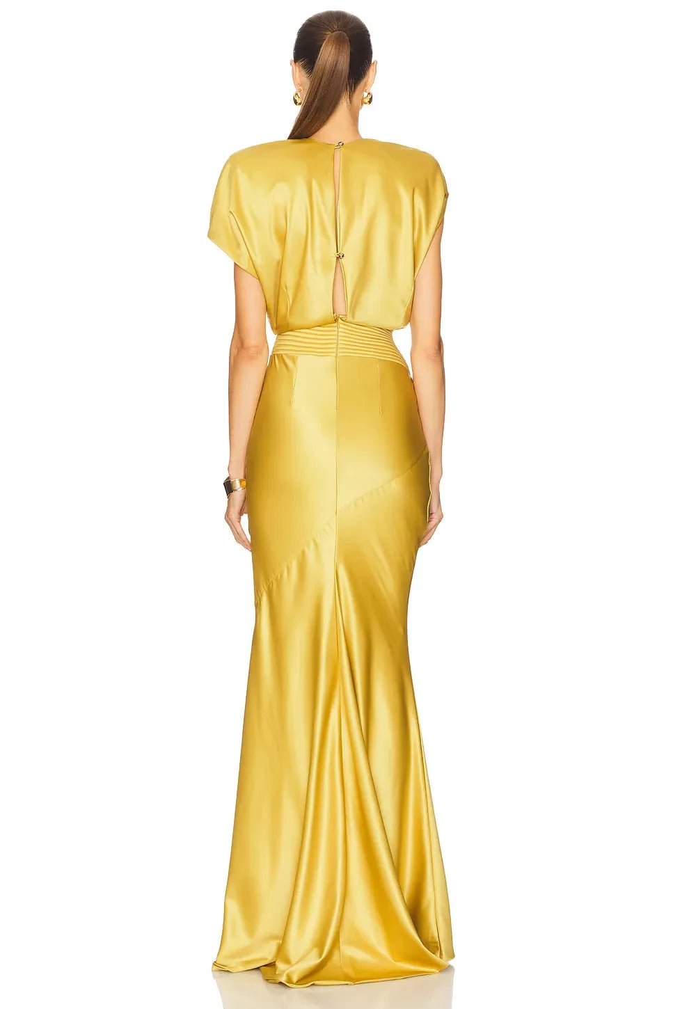 Luxe Sheath Boat Neck Cap Sleeve Keyhole Back Floor Length Prom Dress