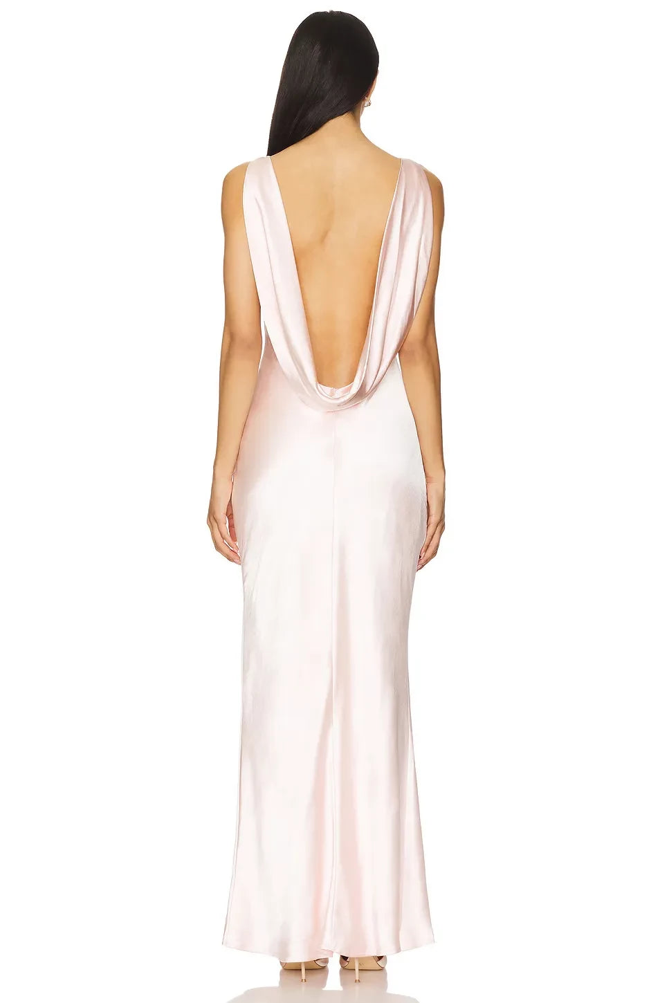 Luxe Sheath Boat Neck Sleeveless Draped Back Floor Length Evening Dress