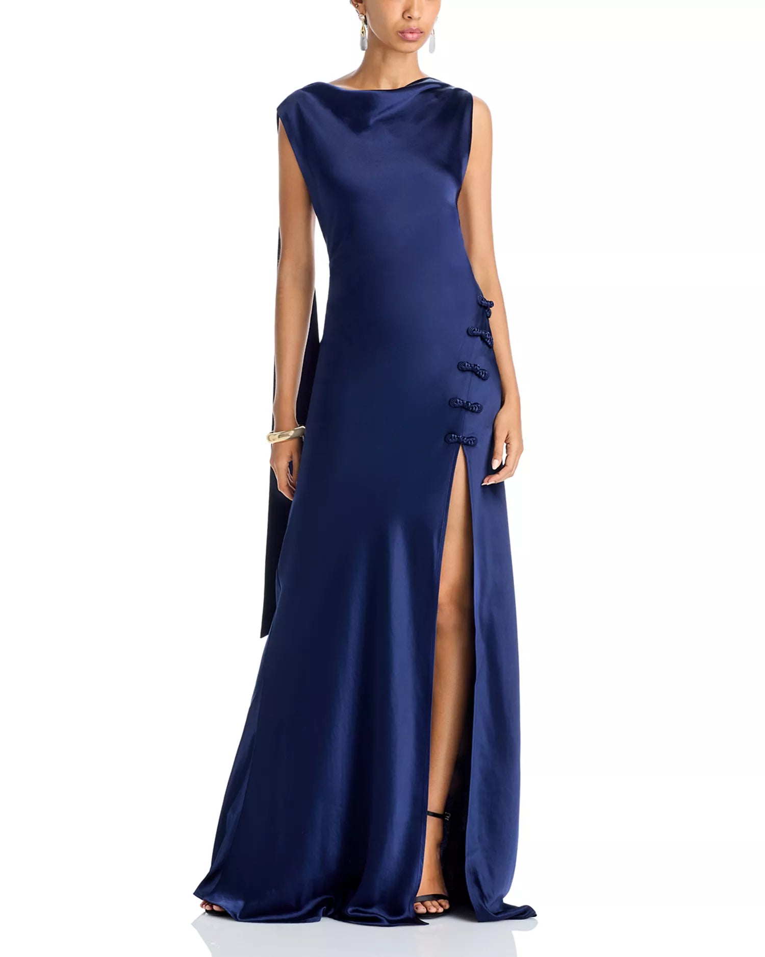 Luxe Sheath Boat Neck Sleeveless Open Back Floor Length Female Prom Dress