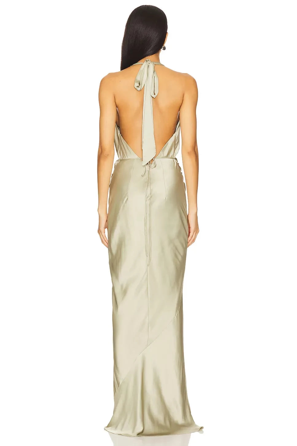 Luxe Sheath Cowl Halter Neck Sleeveless Open Back Floor Length Prom Dress