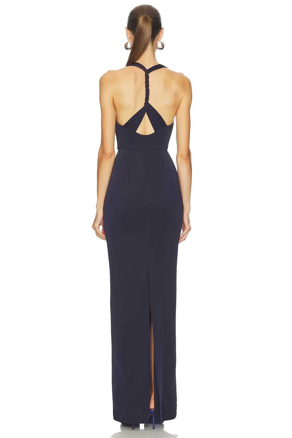 Luxe Sheath Cowl Neck Sleeveless Braided Back Floor Length Evening Dress