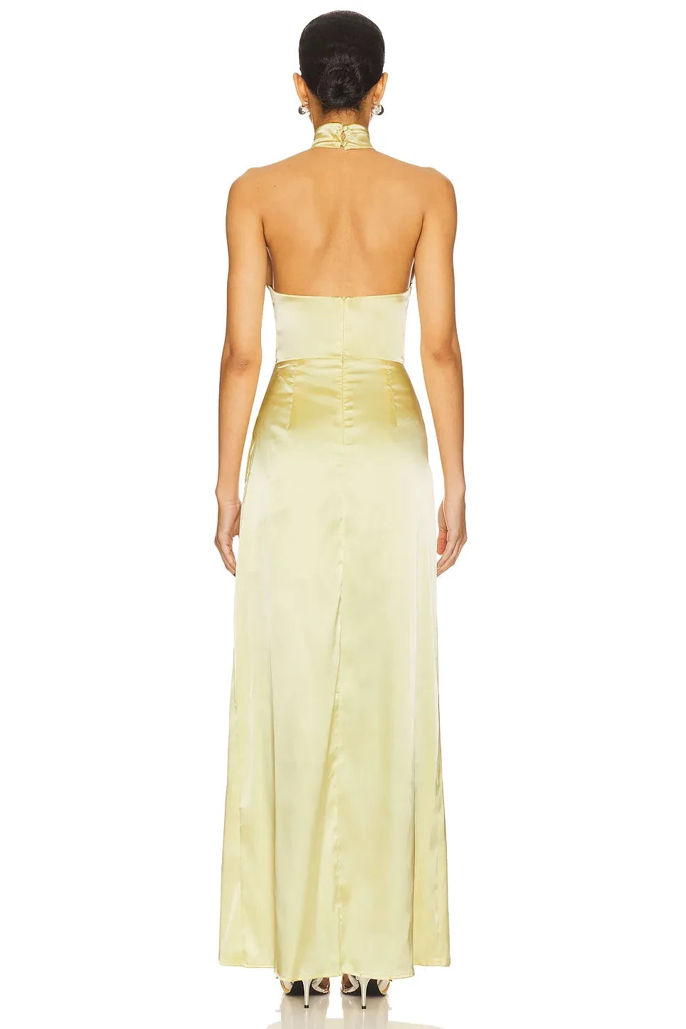 Luxe Sheath Halter Neck Sleeveless High Slit Open Back Floor Length Evening Dress