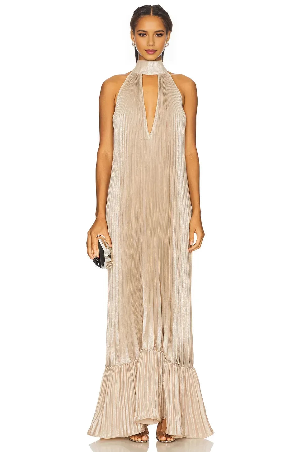 Luxe Sheath Halter Neck Sleeveless Open Back Floor Length Evening Dress