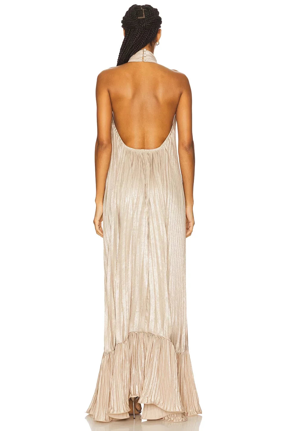 Luxe Sheath Halter Neck Sleeveless Open Back Floor Length Evening Dress