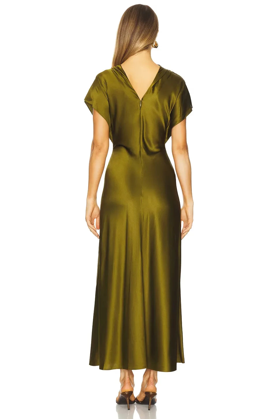 Luxe Sheath High Neck Short Sleeve Zipper Back Midi Length Evening Dress