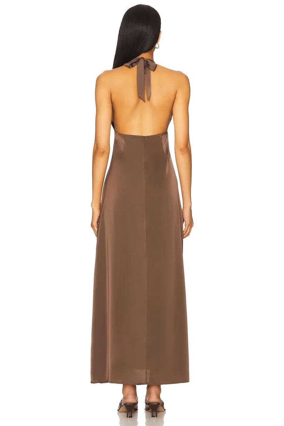 Luxe Sheath Plunge Halter Neck Sleeveless Tie Back Floor Length Prom Dress