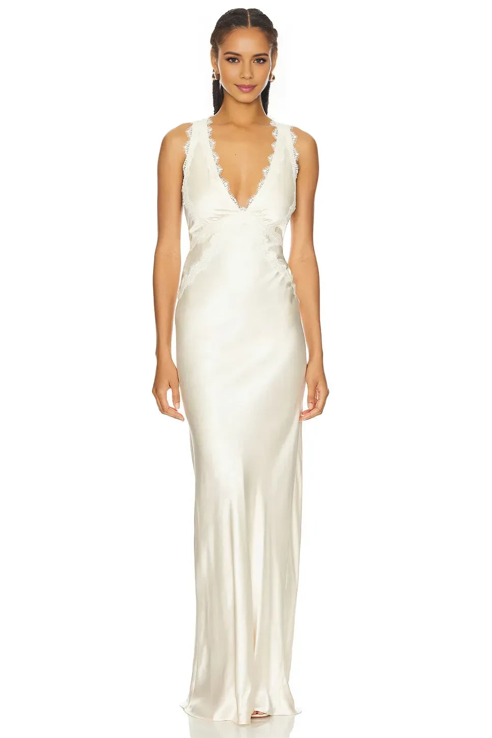 Luxe Sheath Plunge Neck Sleeveless Cross Back Floor Length Evening Dress