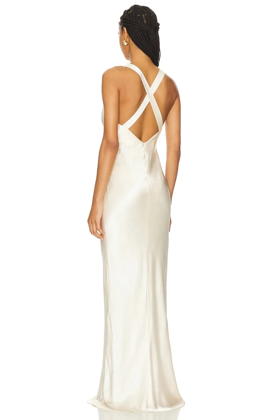 Luxe Sheath Plunge Neck Sleeveless Cross Back Floor Length Evening Dress