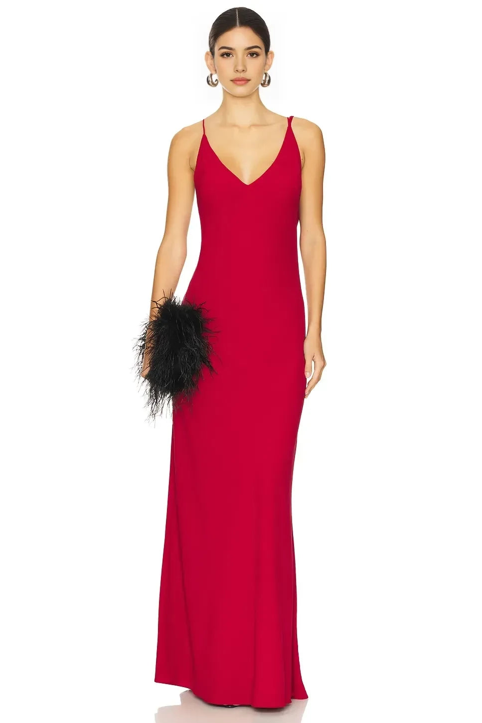 Luxe Sheath Plunge Neck Sleeveless Cross Back Floor Length Prom Dress