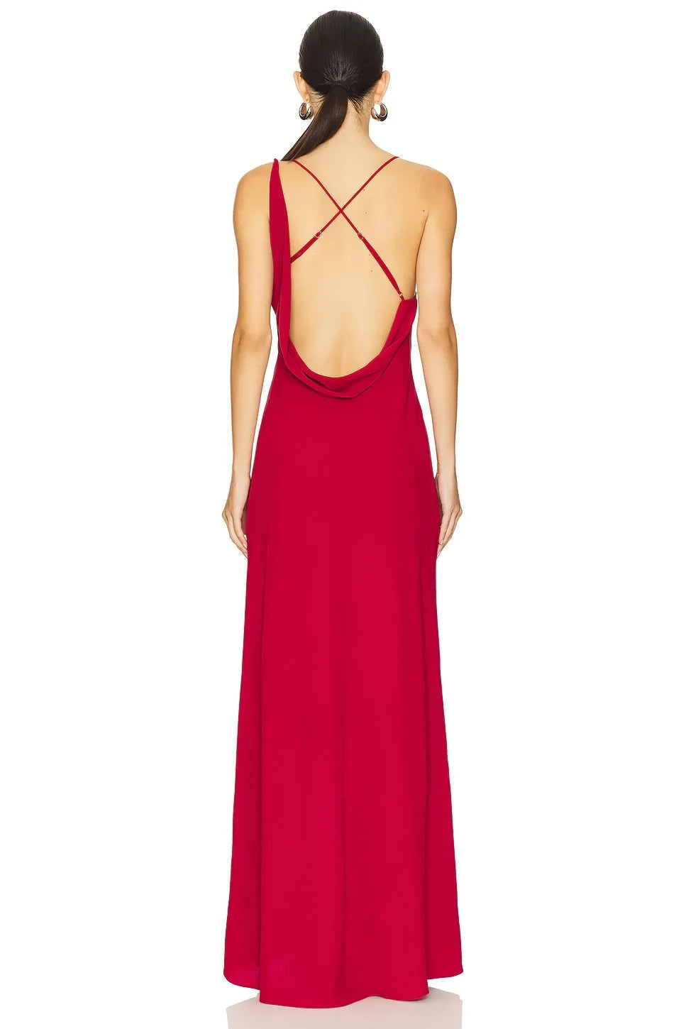 Luxe Sheath Plunge Neck Sleeveless Cross Back Floor Length Prom Dress