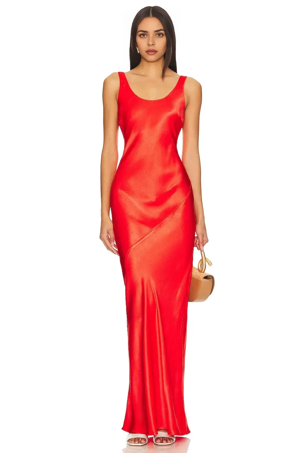 Luxe Sheath Scoop Neck Sleeveless Plunge Back Floor Length Prom Dress