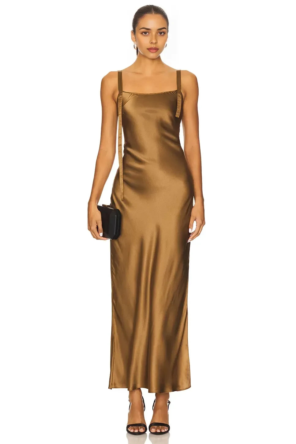 Luxe Sheath Square Neck Adjustable Strap Contrast Tie Back Floor Length Prom Dress