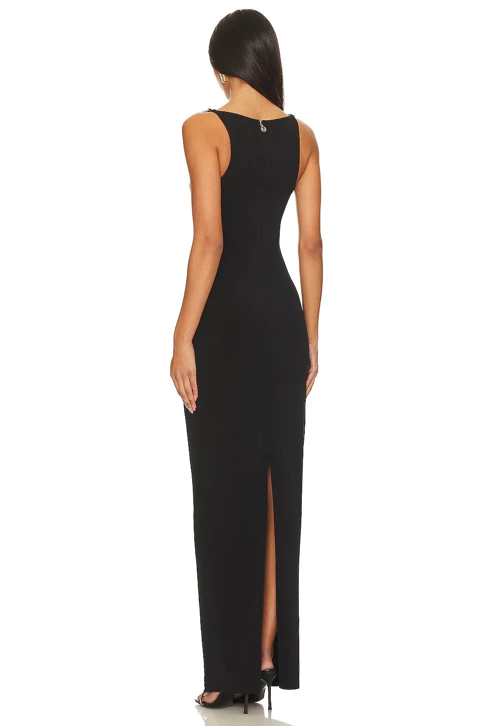 Luxe Sheath Square Neck Chain Strap High Slit Floor Length Prom Dress