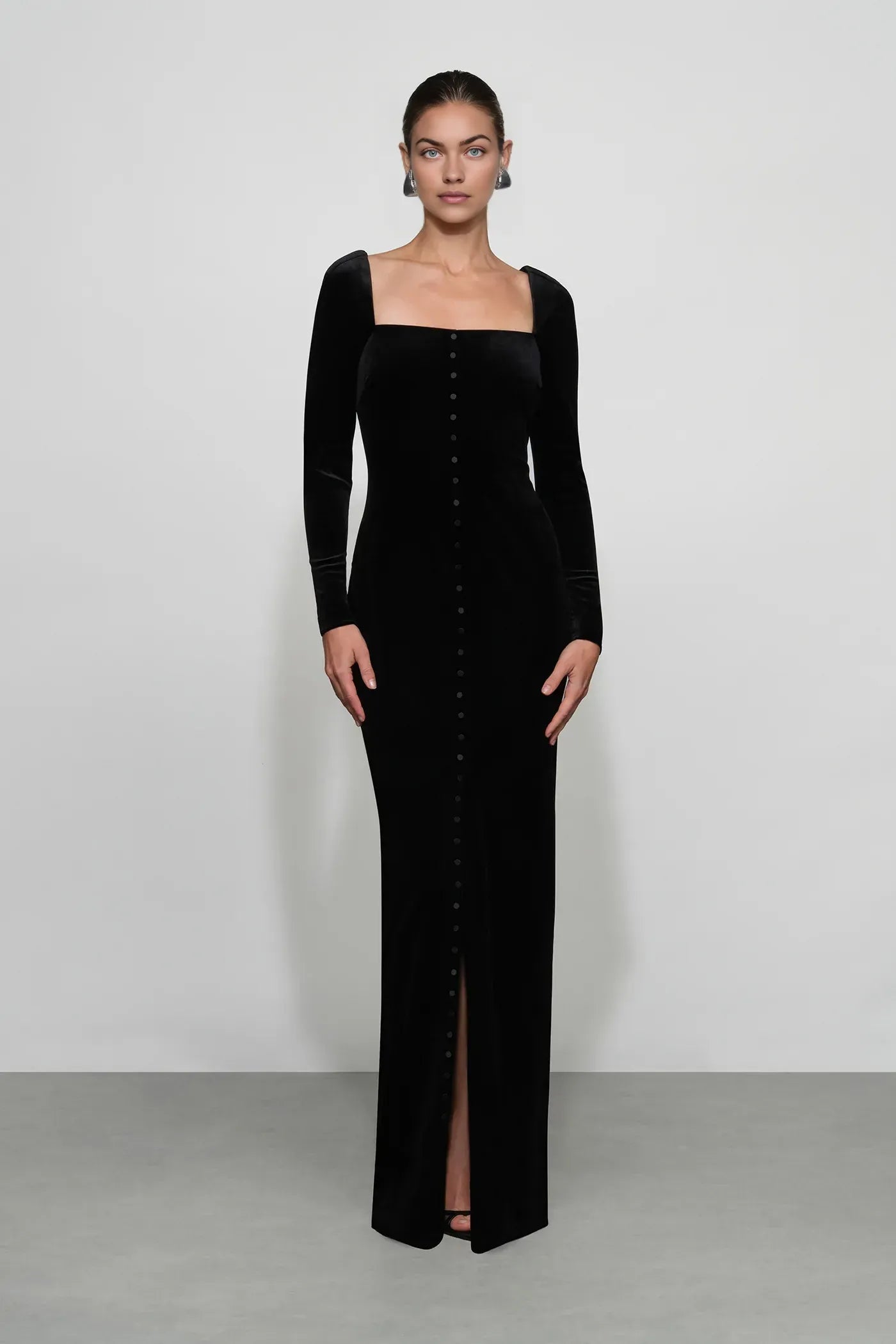 Luxe Sheath Square Neck Long Sleeve Zipper Back Floor Length For Ladies Prom Dress