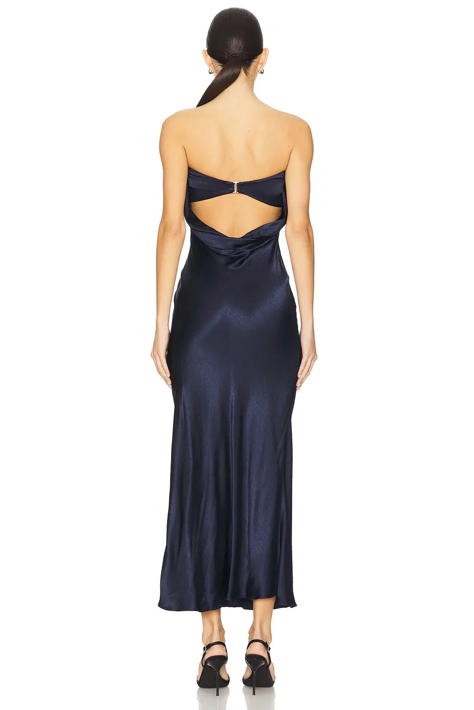 Luxe Sheath Strapless Sleeveless Draped Back Midi Length Prom Dress