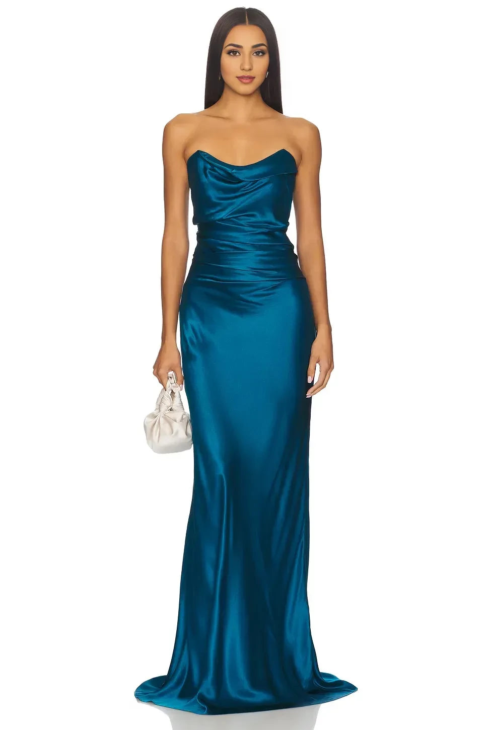 Luxe Sheath Strapless Sleeveless Draped Back Floor Length Evening Dress
