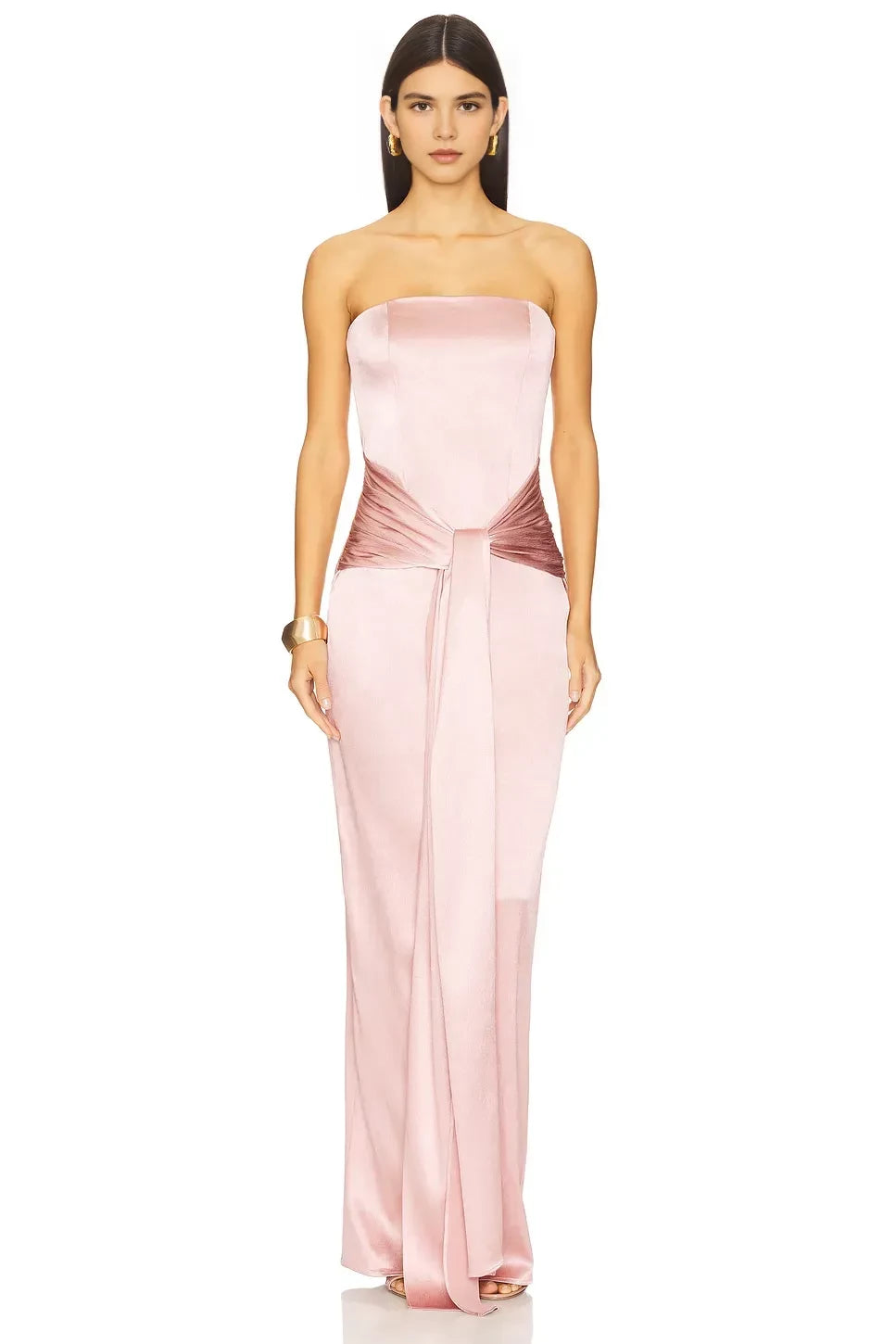 Luxe Sheath Strapless Sleeveless Draped Waist Floor Length Evening Dress