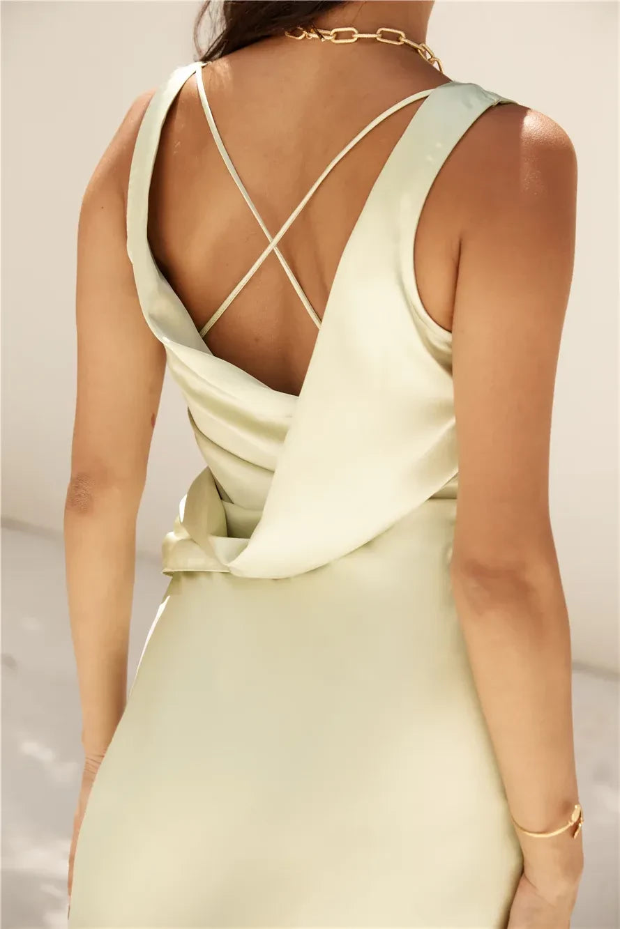 Luxe Sheath V Neck Sleeveless Cross Back Floor Length Prom Dress