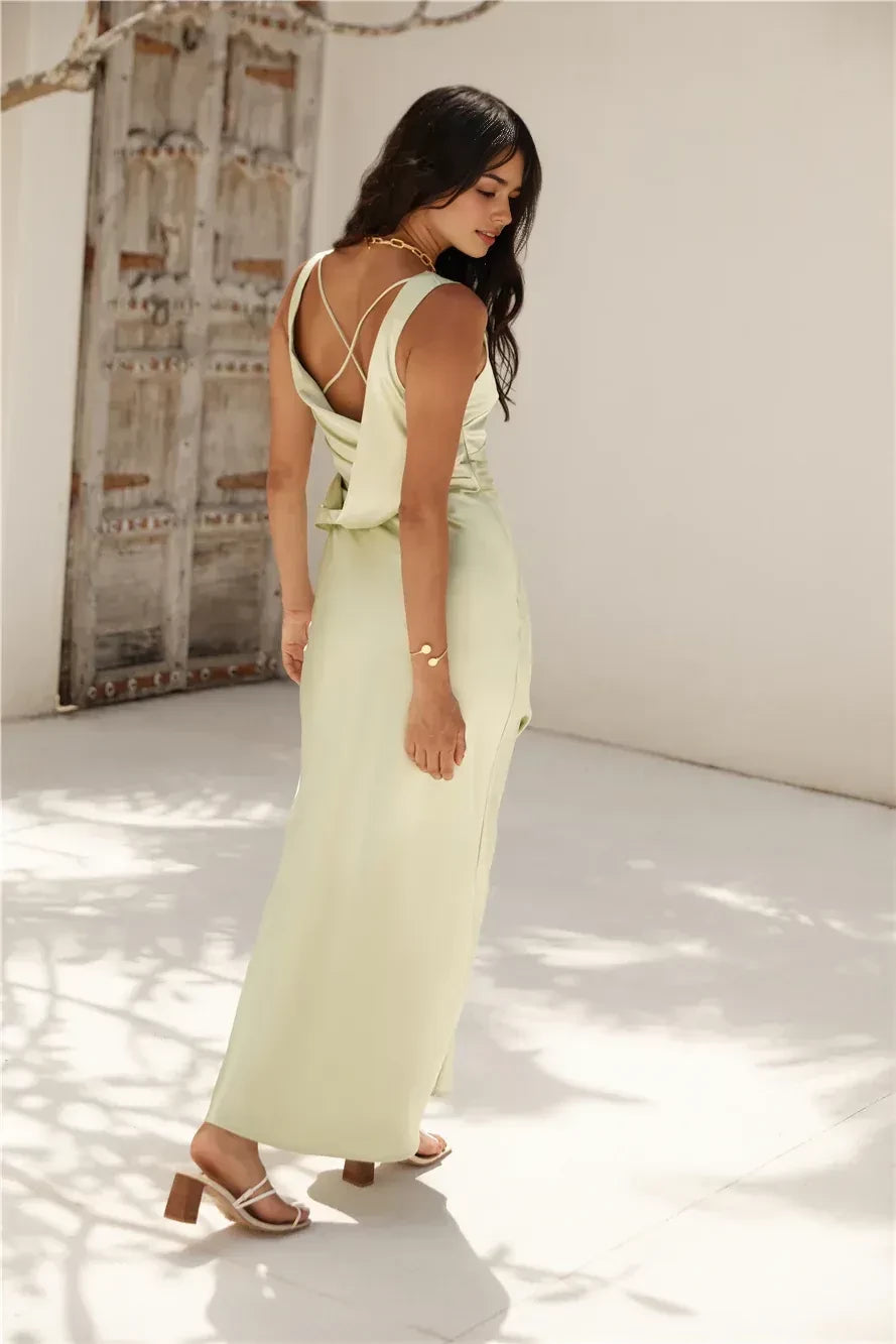 Luxe Sheath V Neck Sleeveless Cross Back Floor Length Prom Dress