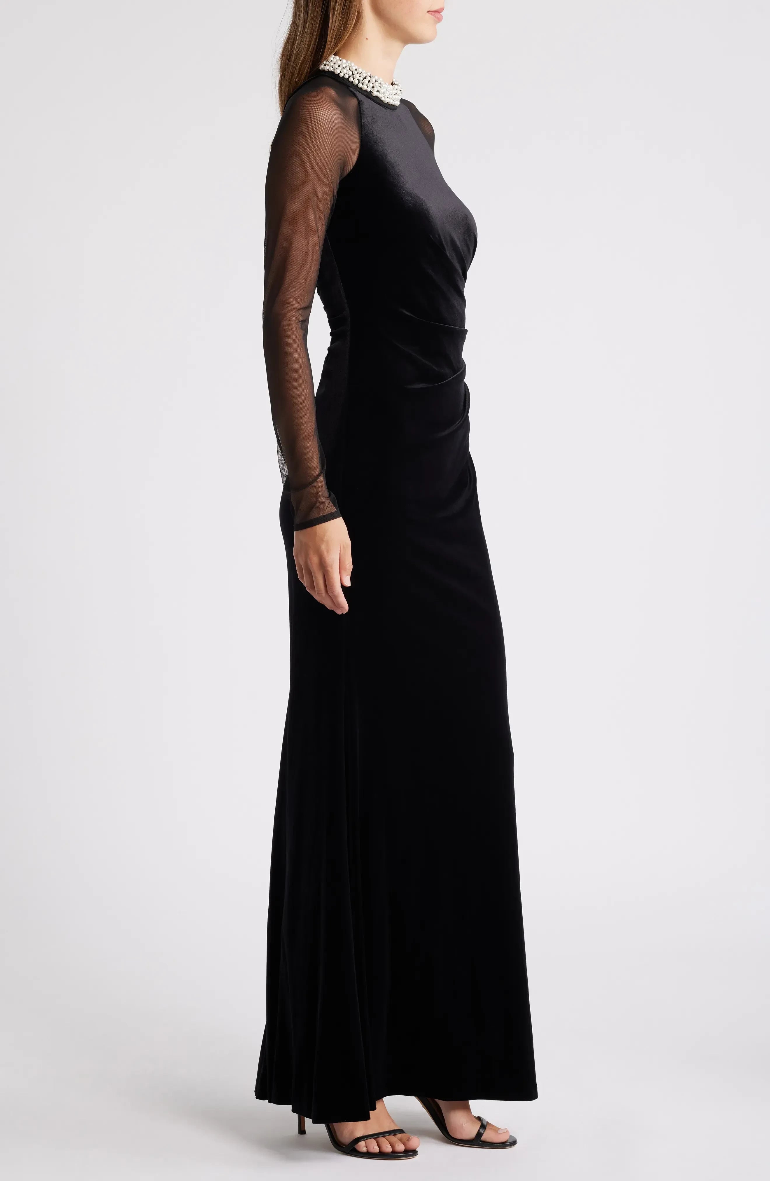 Luxurious Mermaid High Neck Sheer Long Sleeve Keyhole Back Floor Length Evening Dress
