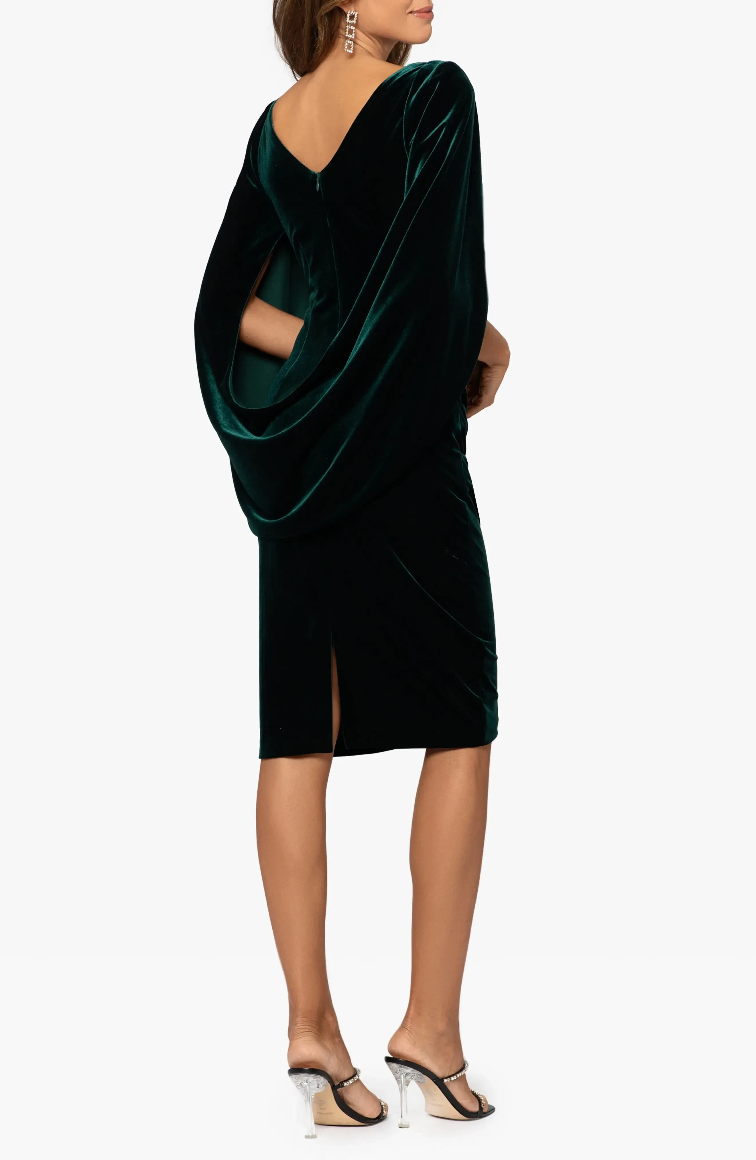 Luxurious Sheath Cowl Neck Cape Sleeve Zipper Back Knee Length Evening Dress