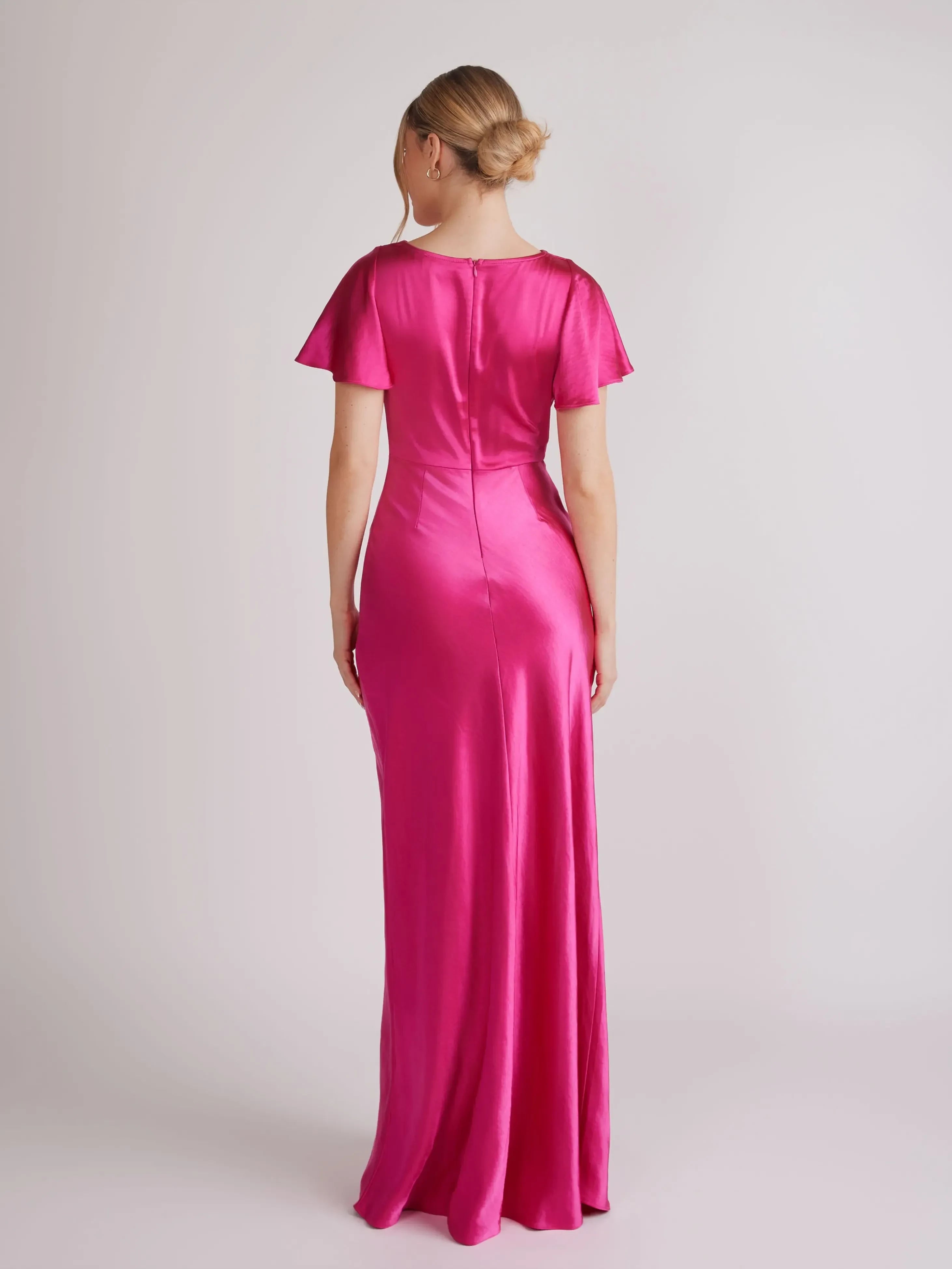 Luxurious Sheath Cowl Neck Flutter Sleeve Zipper Back Floor Length Bridesmaid Dress