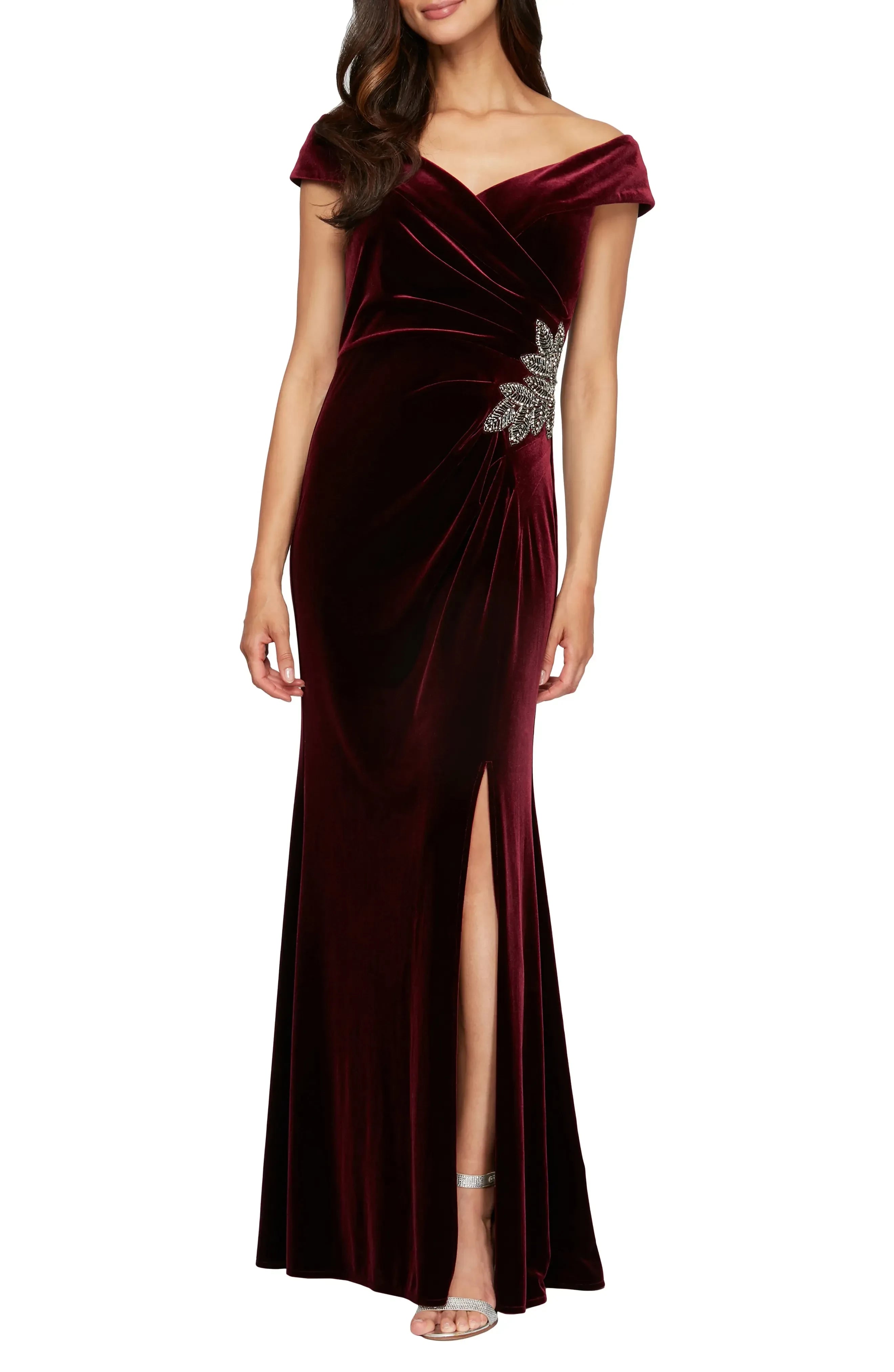 Luxurious Sheath Off Shoulder Cap Sleeve Zipper Back Floor Length Evening Dress