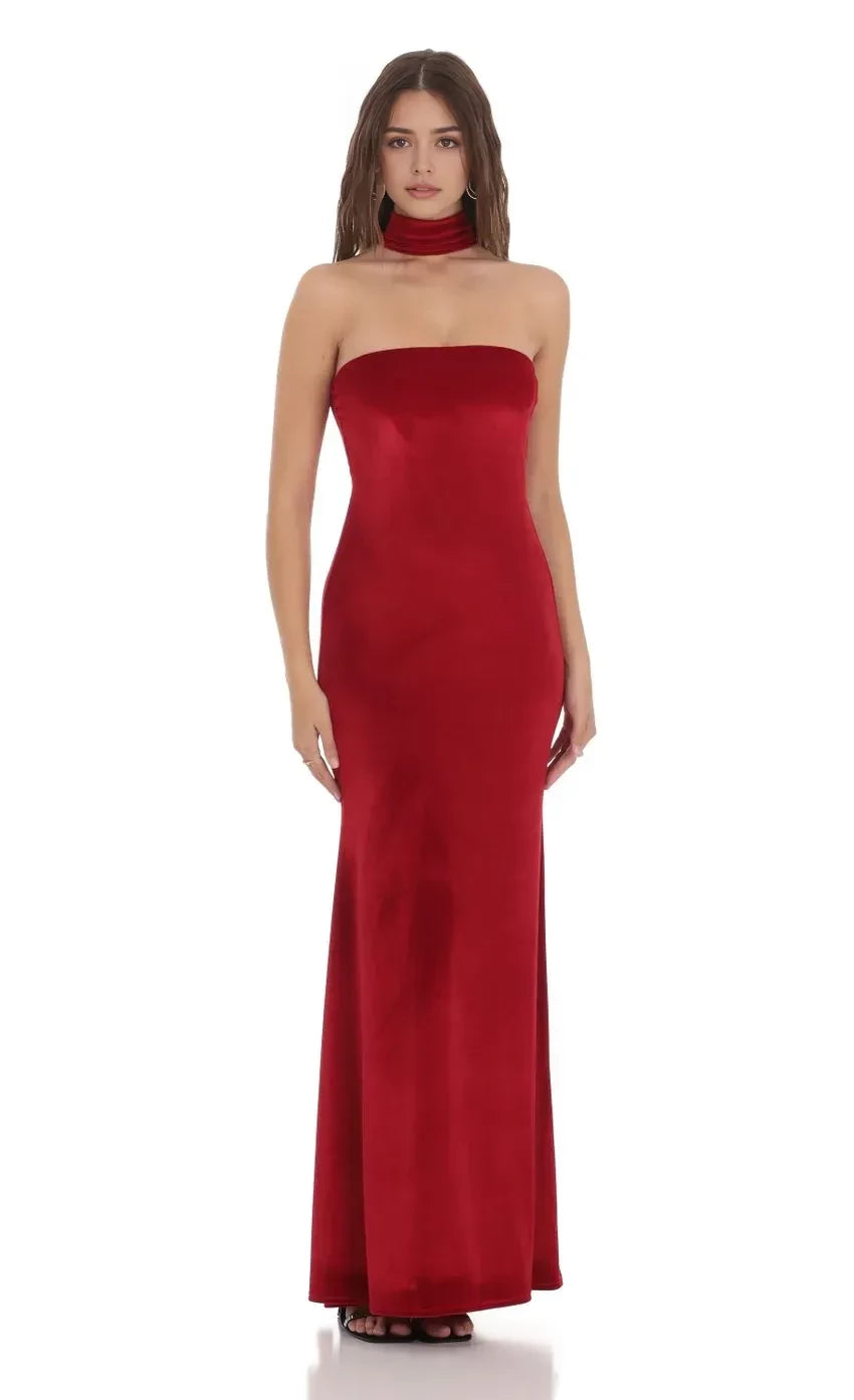 Luxurious Sheath Strapless Sleeveless High Neck Back Floor Length Evening Dress