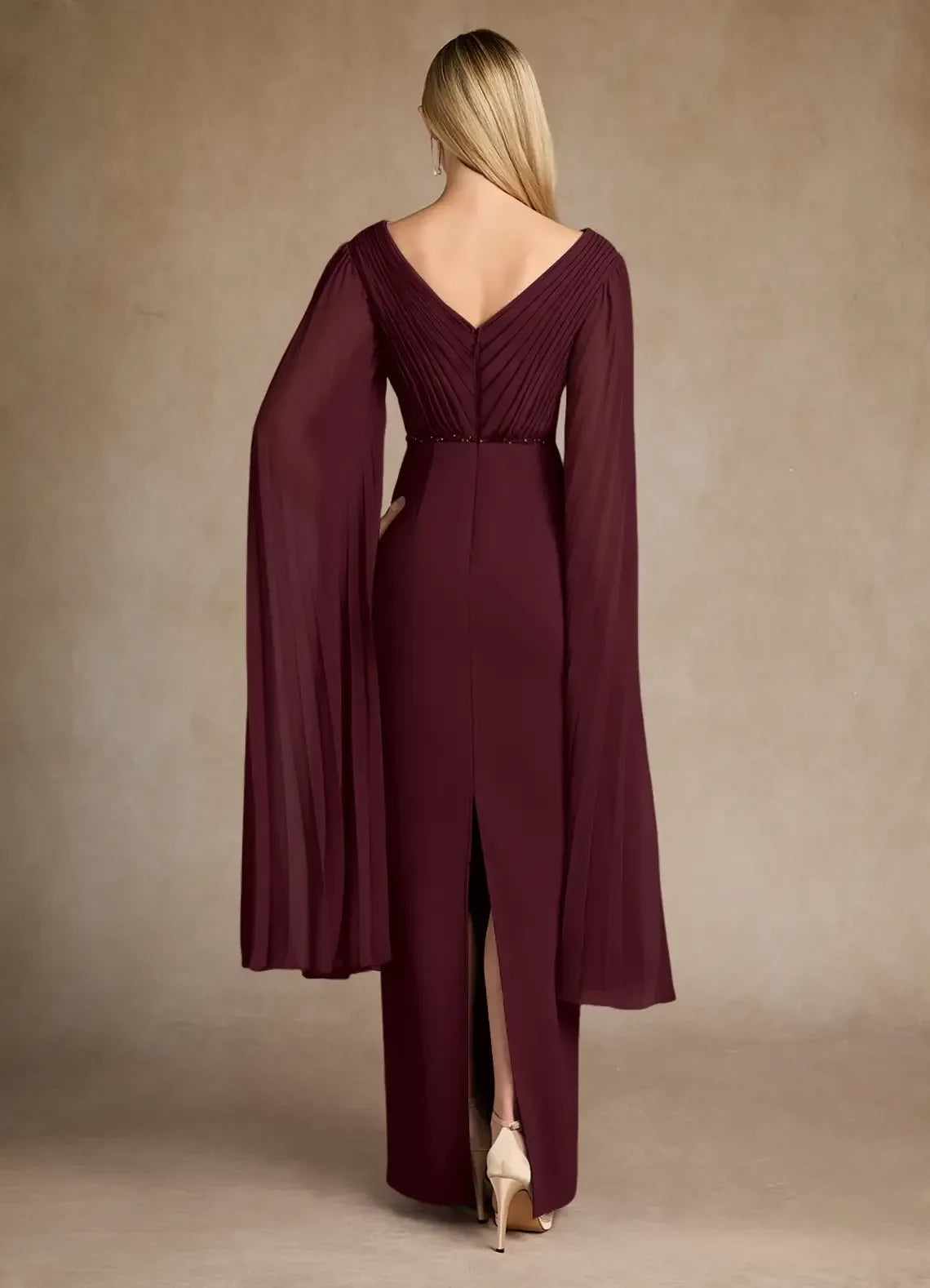 Luxurious Sheath V Neck Cape Sleeve Zipper Back Floor Length Mother of the Bride Dress ﻿