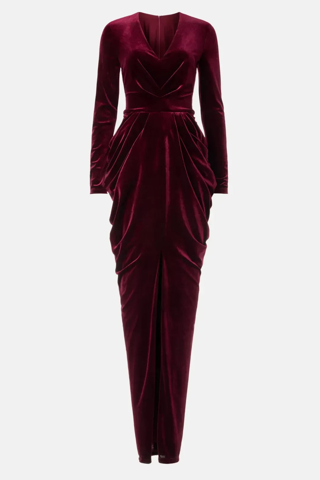 Luxurious Sheath V Neck Long Sleeve Draped Bodice Floor Length Plus Size Prom Dress