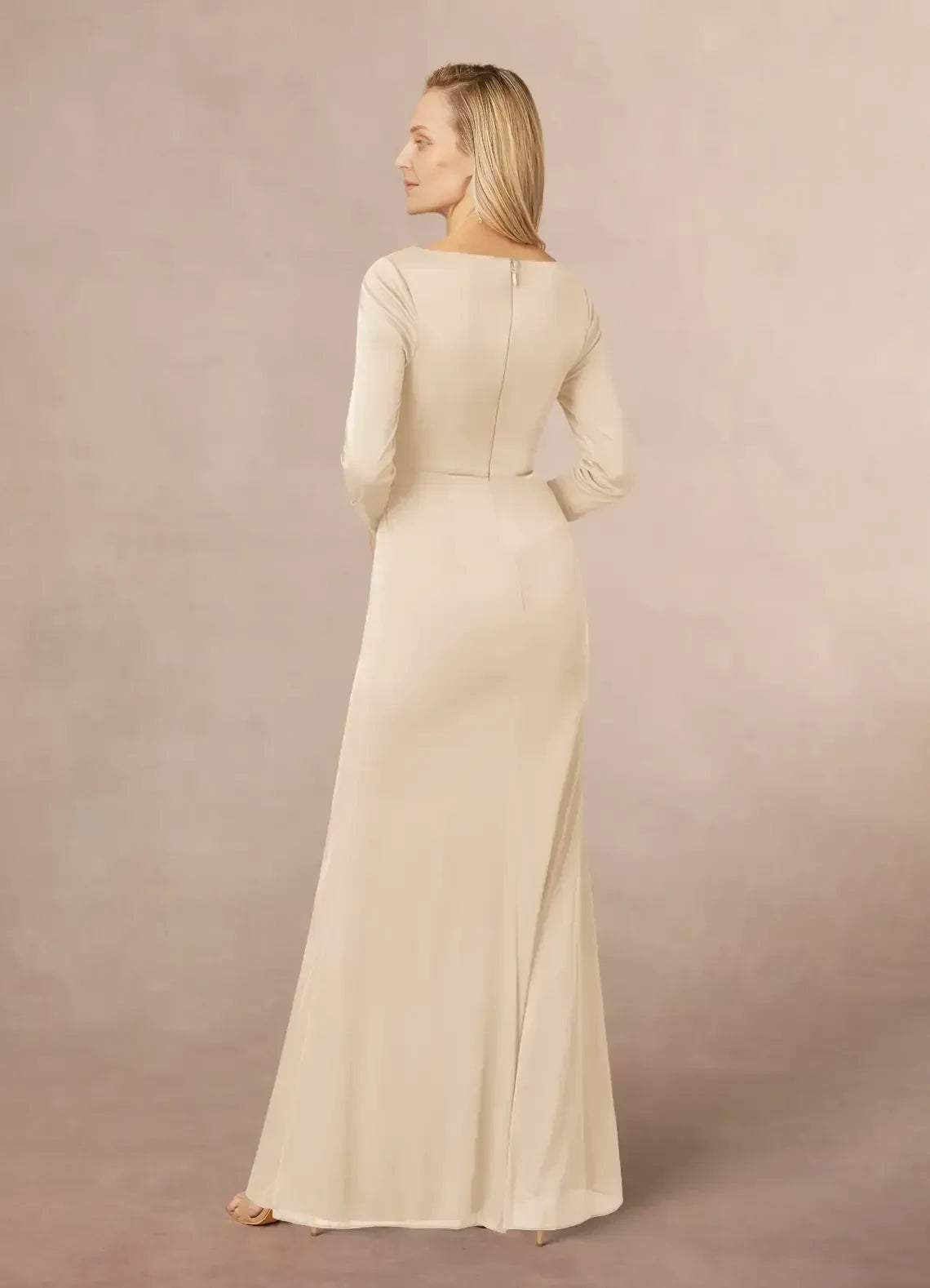 Luxurious Sheath V Neck Long Sleeve Zipper Back Floor Length Mother of the Bride Dress