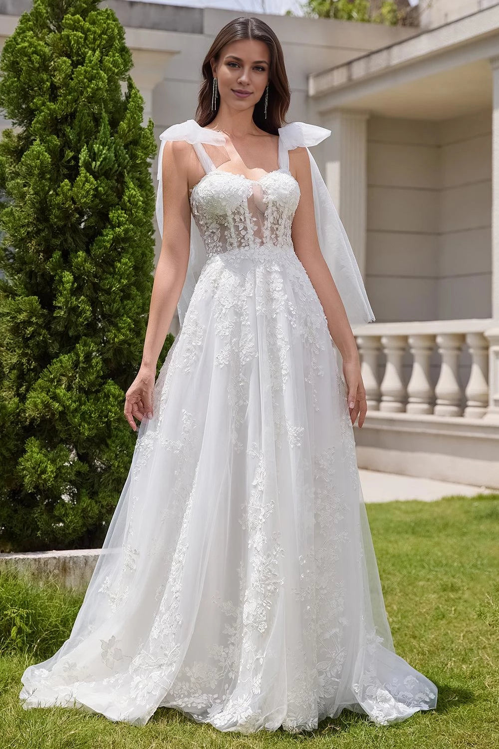 Magical A Line Off Shoulder Cape Sleeve Lace Up Back Maxi Wedding Dress
