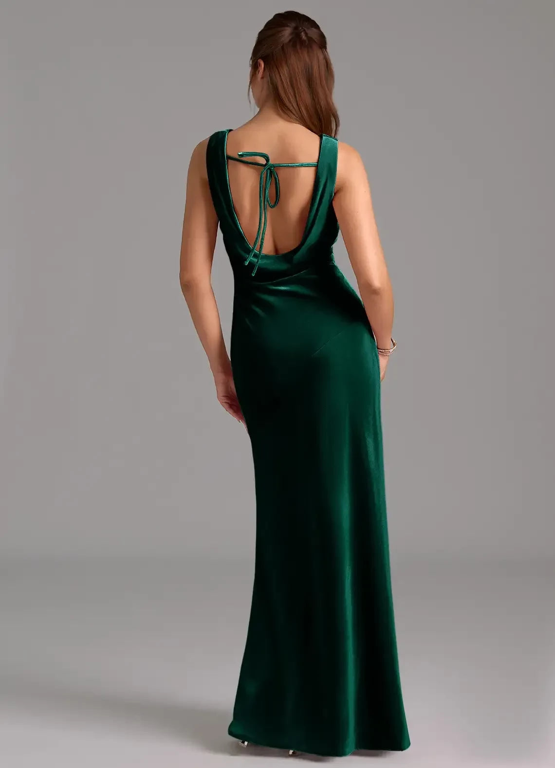 Magical Sheath Cowl Neck Sleeveless Tie Back Floor Length Bridesmaid Dress