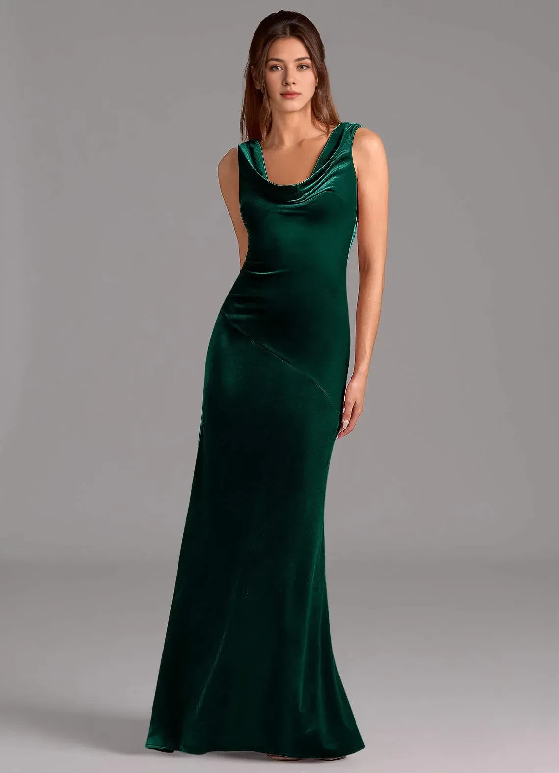 Magical Sheath Cowl Neck Sleeveless Tie Back Floor Length Bridesmaid Dress